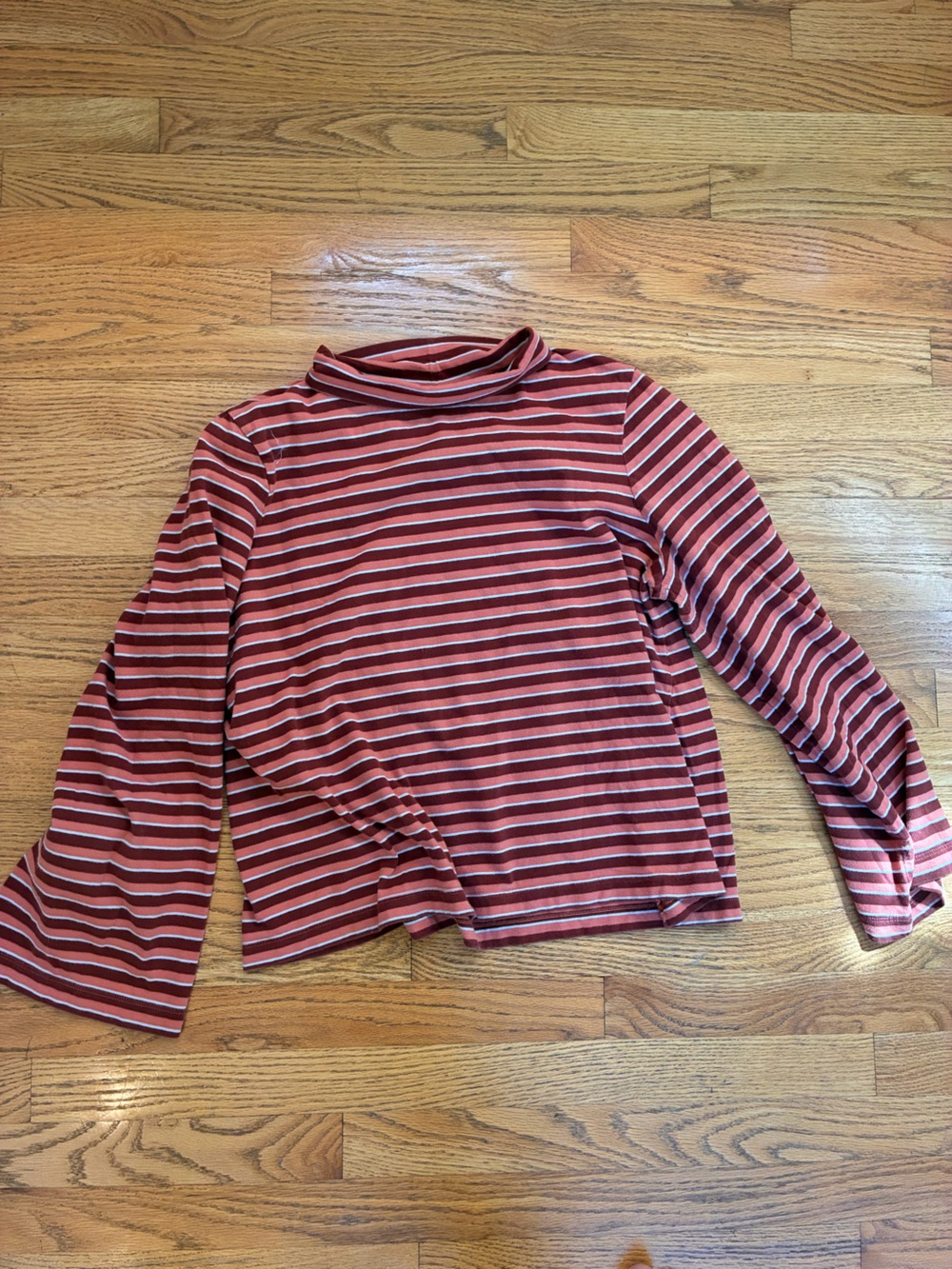 Madewell Rust, Brick Red and White Striped Mock Neck Top